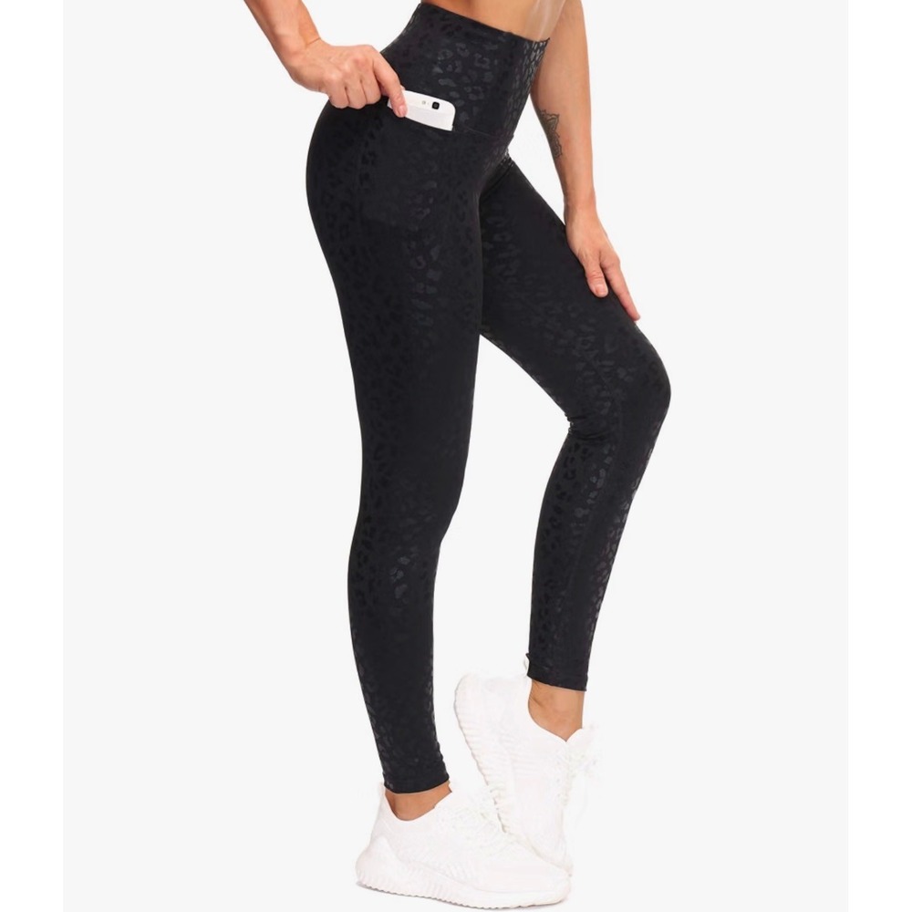 The Gym People Leggings Women Large Black Leopard Print